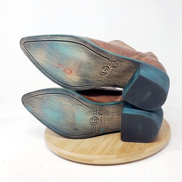 Circle G Boot Women 7 LD Cognac Brown Leather Turquoise Blue Western Cowboy Shoe - Picture 12 of 14